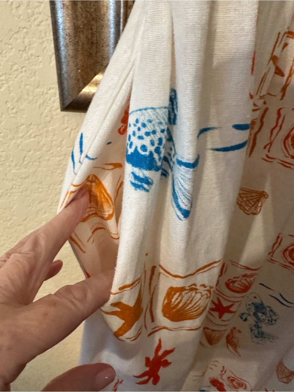 CeCe Cream Maxi Dress with Blue Trim and Orange Print Detail - Picture 6 of 10